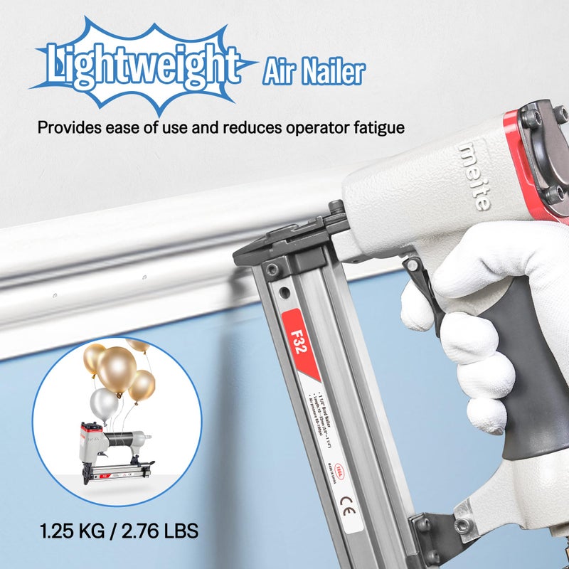 meite F32 Brad Nailer 18 Gauge 3/8" to 1-1/4" Pneumatic Tool for Woodworking Projects - Image 4